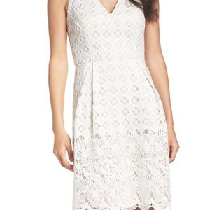 Adrianna Papell White Powder Fit and Flare Dress